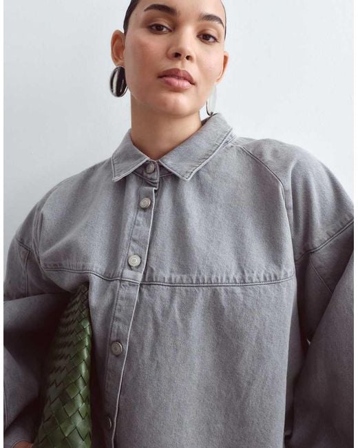 ARRANGE Gray Curve Denim Oversized Shirt