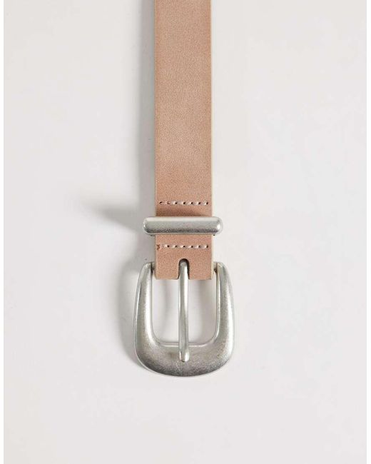 ASOS Natural Skinny Belt With Curve Buckle And Metal Tip for men