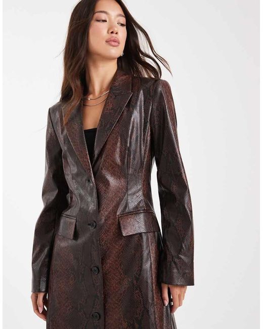 ASOS Black Tailored Longline Faux Leather Blazer