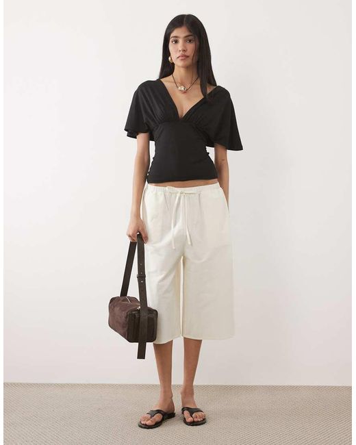 ASOS Black Polyamide Plunge Sleeveless Tie Back Cinch Top