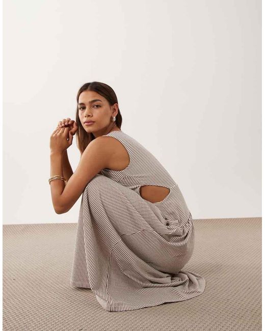 ASOS Natural One Shoulder With Cinched Dropped Hem Midi Dress