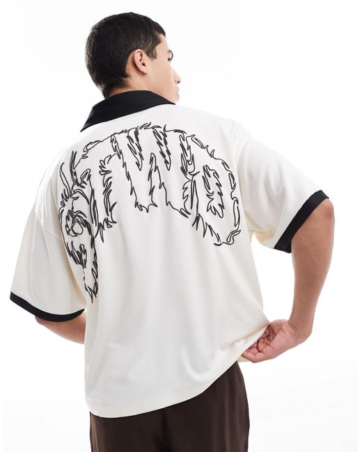 Pull&Bear Gray Stwd Graphic Football Polo for men