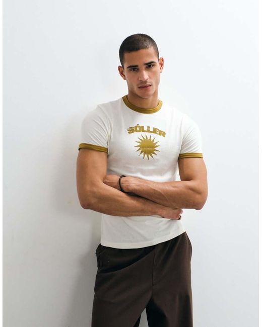 ASOS White Slim Ringer T-shirt With Solar Graphic for men