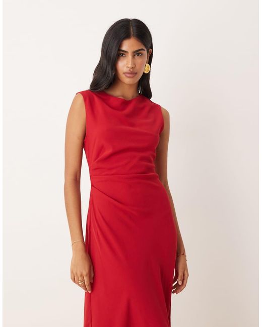 Mango Red Slash Neck Midi Dress