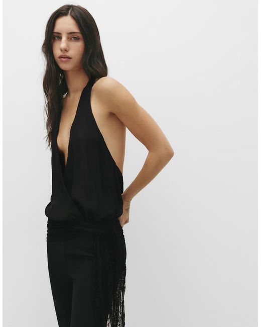 Pull&Bear Black Draped Halter Neck Bodysuit