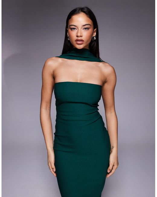 green choker dress Vesper Bengaline Bandeau Detail Back Button Detail Maxi in Plus size special occasion dresses