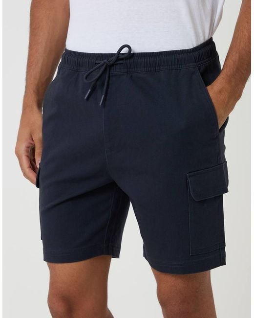 Threadbare Blue Shorter Length Stretch Cargo Shorts for men