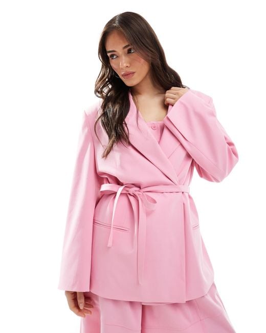 Blazer oversize habillé d'ensemble avec liens à la taille ASOS en coloris Pink