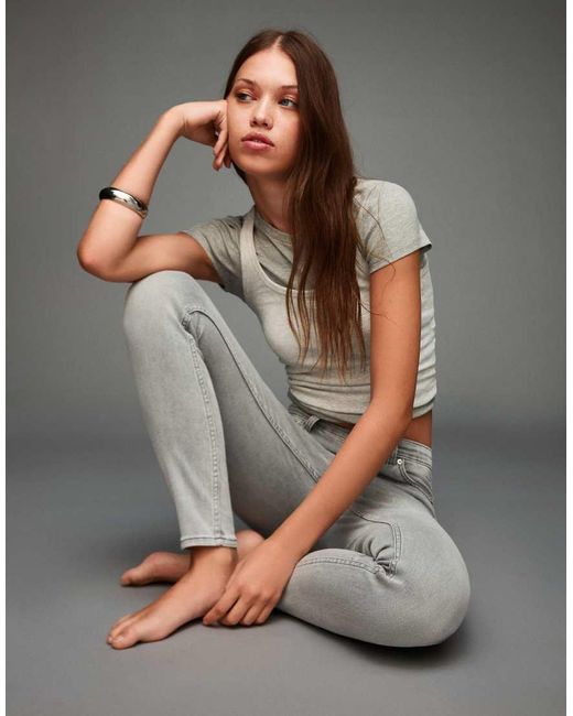 Bershka Gray Super High-waist Soft Skinny Jeans