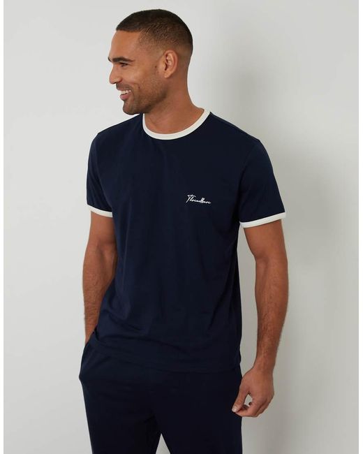 Threadbare Blue Contrast Binding Lounge Set for men