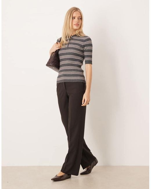 Mango Gray Short Sleeve Knitted Polo Top