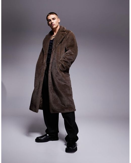 ASOS – mantel aus kunstpelz in Brown für Herren