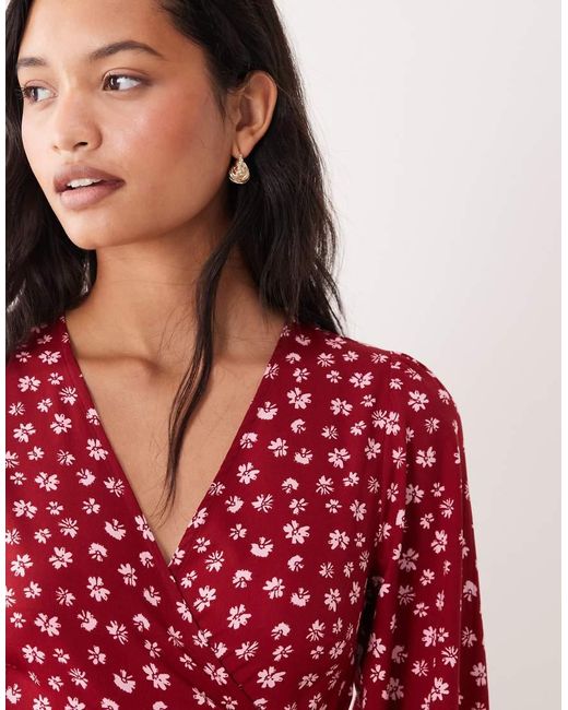 Wednesday's Girl Red Long Sleeve Wrap Midaxi Dress
