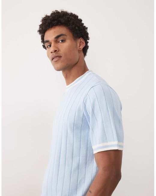 ASOS Blue Knitted Ribbed T-shirt With White Tipping for men