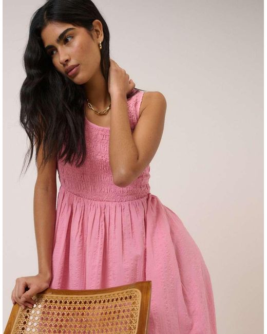 Nobody's Child Pink Ruched Sleeveless Kinsley Midi Dress