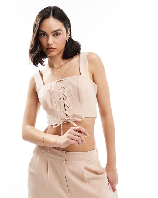 Miss Selfridge Pink Lace Up Corset Crop Top Co Ord