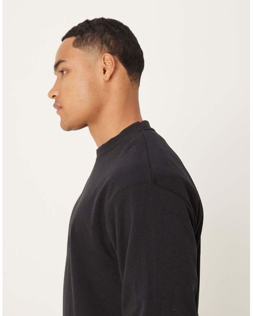 T-Shirt A Maniche Lunghe Oversize Pesante Nera di SELECTED in Black da Uomo