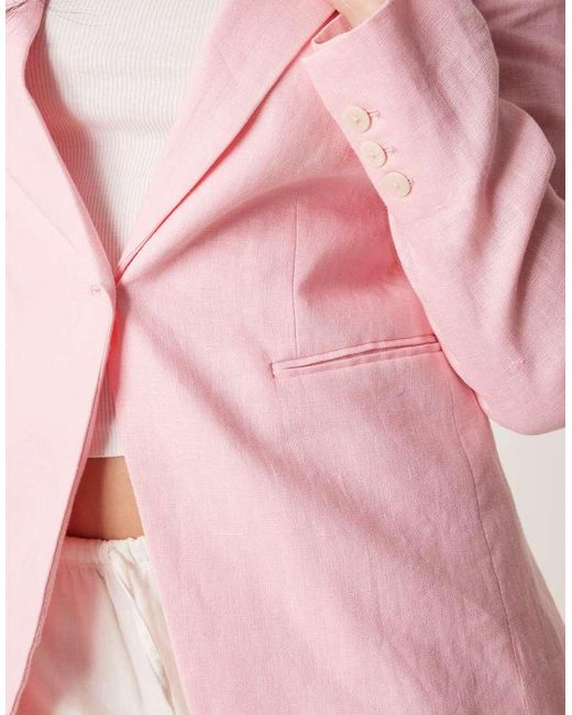 Mango Pink Flax Linen Slim Fit Blazer