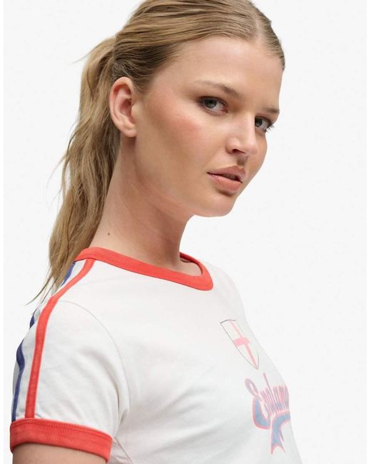 Superdry White Athletic Football Stripe T-Shirt