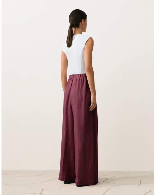 Oysho White 100% Linen Wide Leg Trousers