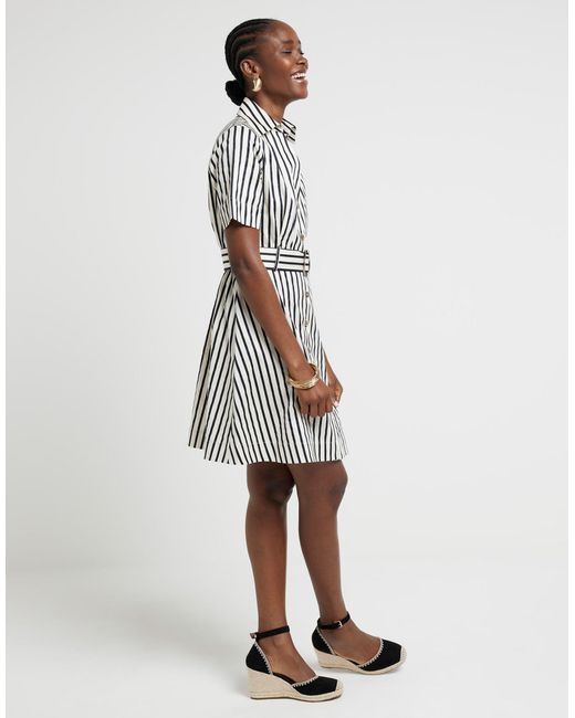 River Island White Stripe Belted Mini Shirt Dress