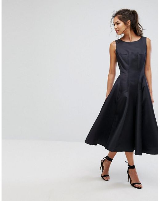 Chi Chi London Black Fit And Flare Midi Dress With Seam Detail
