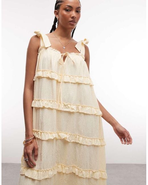 Daisy Street Natural Chuck On Smock Maxi Dress With Ruffles