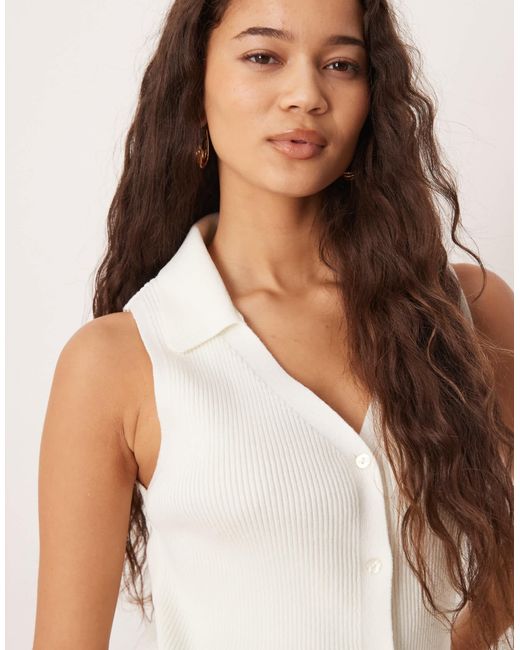 ASOS White Ribbed Collared Knit Top