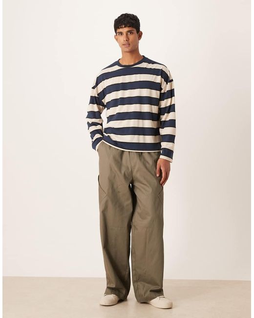ASOS Blue Boxy Oversized Long Sleeve T-Shirt With Dropped Shoulder for men