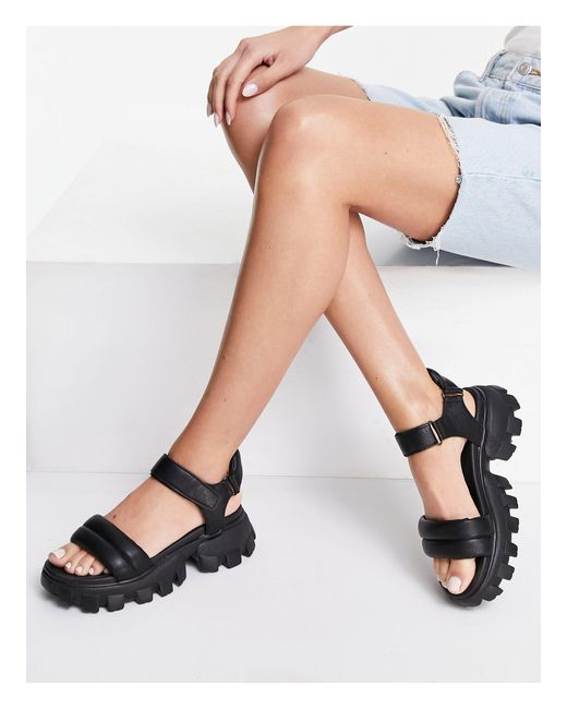 Missguided Black – gepolsterte grandad-sandalen mit dicker sohle