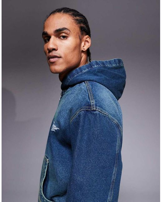 Courtside Blue Oversized Hooded Denim Jacket for men