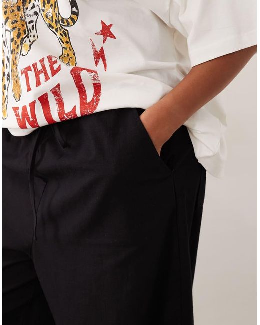 ASOS Black Asos Design Curve Linen Look Pull On Trousers