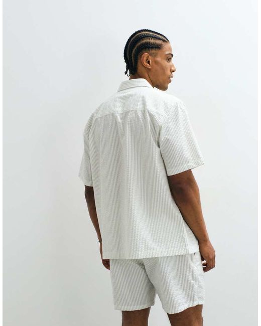 ASOS White Co-Ord Relaxed Seersucker Stripe Shirt for men