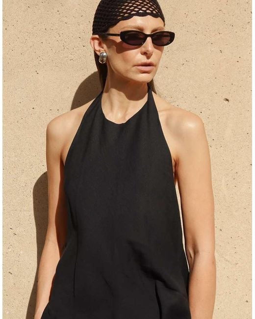 NA-KD Black Linen Lyocell Blend Halterneck Top