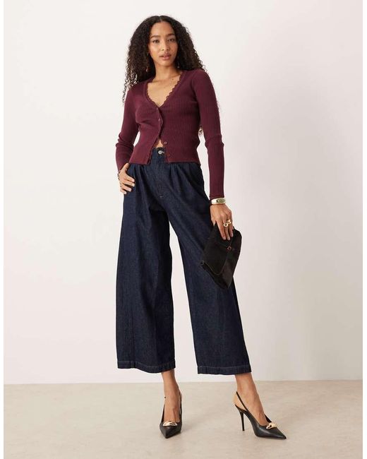 Abercrombie & Fitch Blue Ribbed Cardigan With Lace Trim