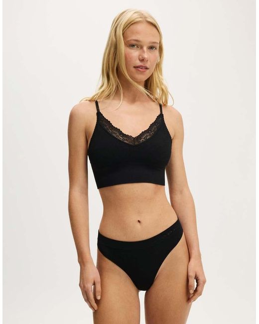 Cotton On Black Seamless Longline Lace Trim Bralette