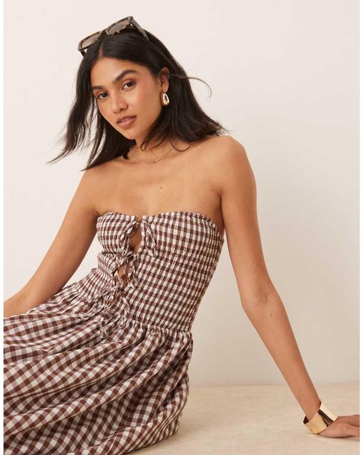 ASOS Pink Shirred Tie Front Bandeau Maxi Dress