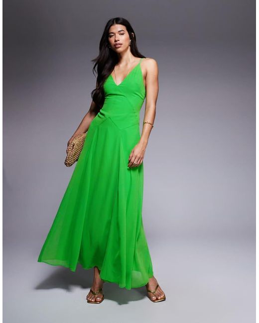 ASOS Green Cami Straps Godet Maxi Dress With Seam Details