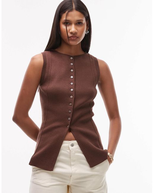 TOPSHOP Brown – longline-strickweste