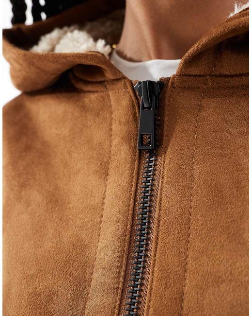 ASOS Brown Asos Design Tall Hooded Shearling Jacket