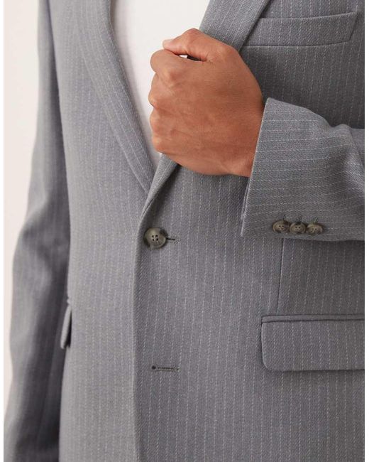 ASOS Gray Regular Wool Suit Jacket With Pinstripe for men