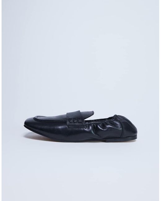 TOPSHOP Blue Brooks Ruched Back Real Leather Loafer