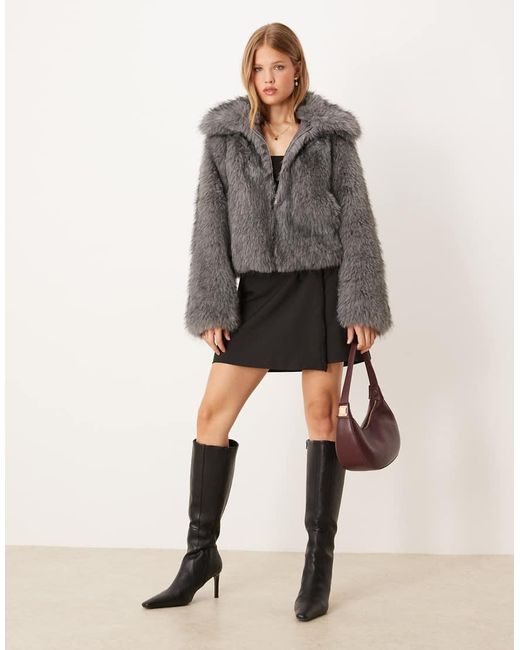 Threadbare Gray Short Fur Jacket With Collar