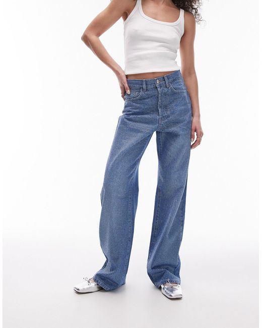 TOPSHOP Blue – gerade geschnittene jeans mit verzierung