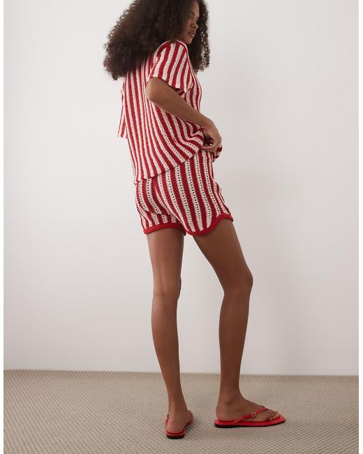 ASOS Red Knitted Crochet Micro Short Co-Ord
