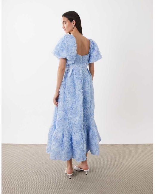 Sister Jane Blue Dream Floral Tulle Puff Sleeve Midaxi Dress