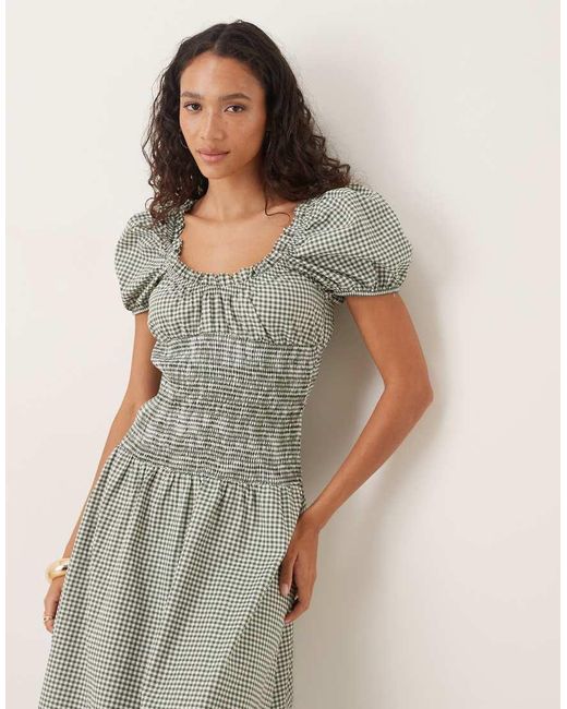 ASOS Natural Prarie Maxi Dress With Gathered Bust And Shirred Bodice