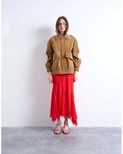 TOPSHOP Red Godet Hem Occasion Midi Dress
