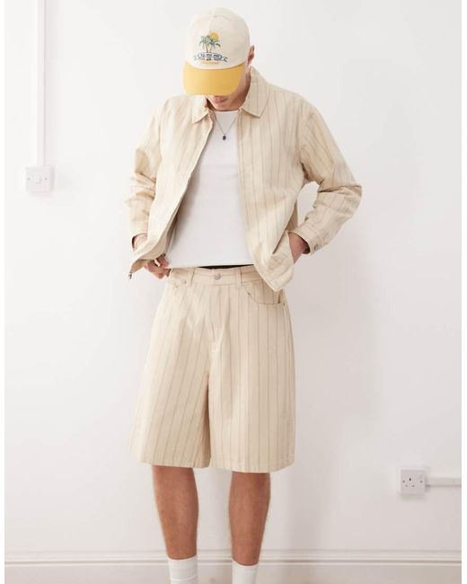 Pantaloncini Di Jeans Ampi Color Pellicano Multicolore A Righe di Obey in Natural da Uomo