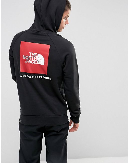 The North Face Raglan Hoodie Back Red Box Logo In Black for men